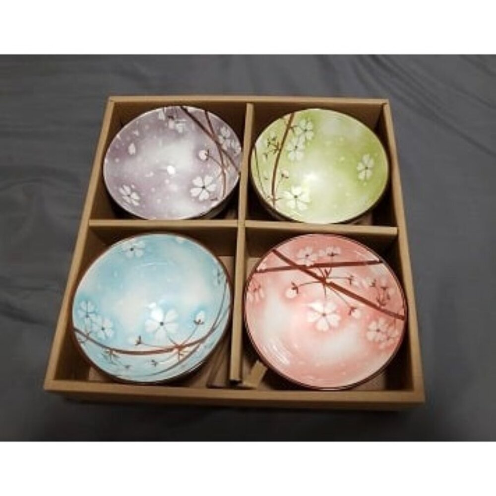 New Set of 4, Japanese Style Ceramic Rice Bowl Assorted Designs and Color
